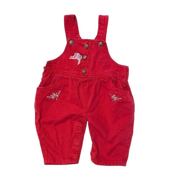 Vintage Other - Vintage 80s Floral Embroidered Red Overalls